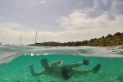 guy snorkelling in Lojena Lagoon