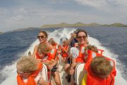 family on a speedboat tour to Kornati with safety belts