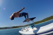zadar to sakarun beach man jumping from a speedboat