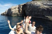 guests on a speedboat ride to Golubinka cave