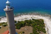 lighthouse and panoramiv view on the sea aerial photo