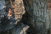girl cliff jumping golubinka cave