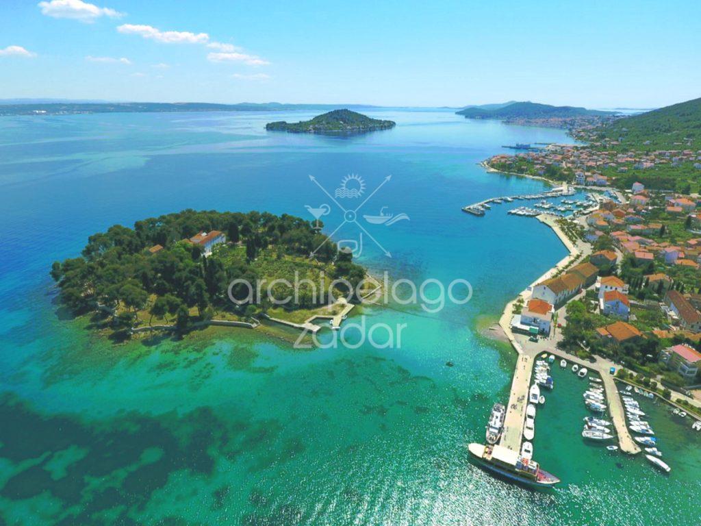 galevac island preko zadar archipelago and ugljan aerial