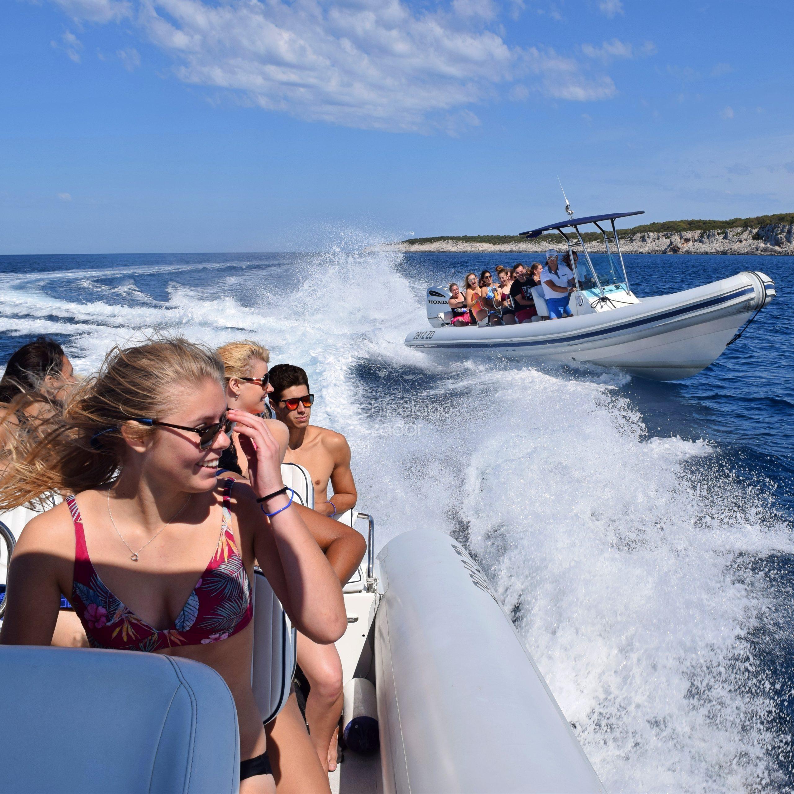 groups of people on speedboats
